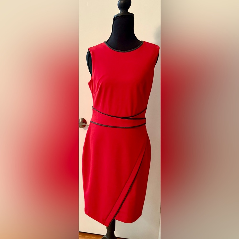 Tommy Hilfiger Red Asymmetrical Dress with Black Trim